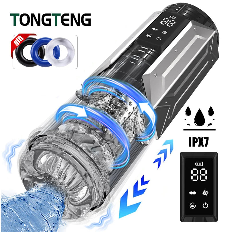 APP LED Automatic Male Masturbator Cup 7 Sucking Rotating Licking Thusting Modes Pocket Pussy Stroker Blowjob Sex Toys For Men