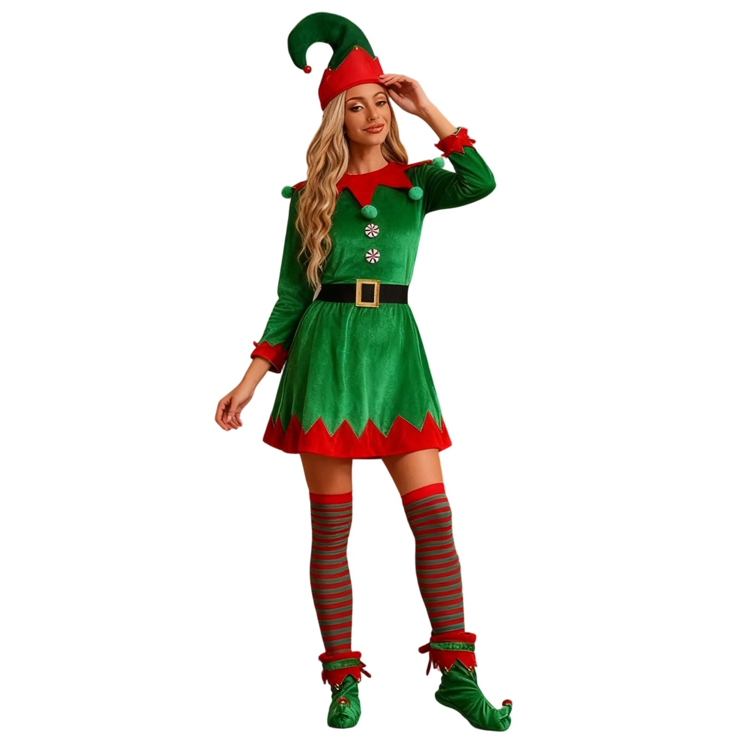 Characters Women Christmas Santa Costume With Hat Belt Boots Stockings Holiday Party
