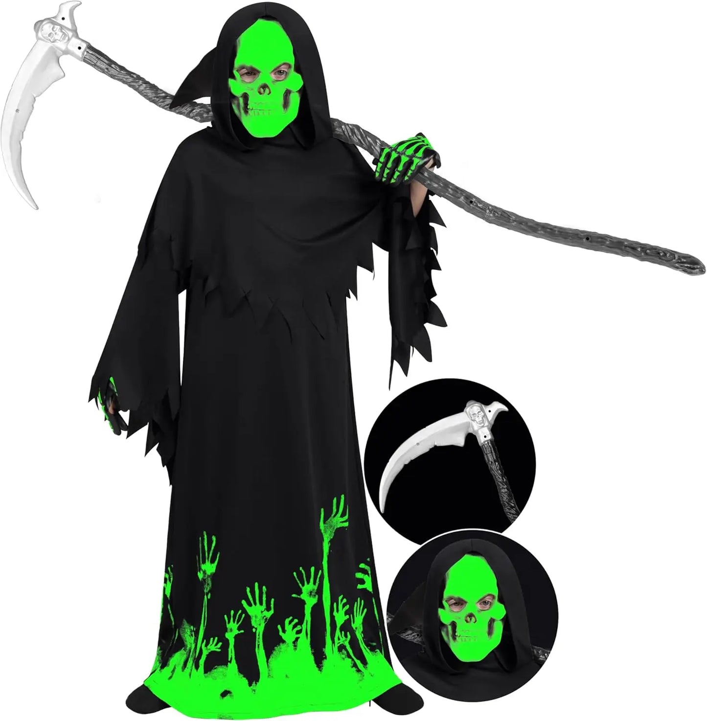 Joyfy Glow in the Dark Grim Reaper Costume for Boys