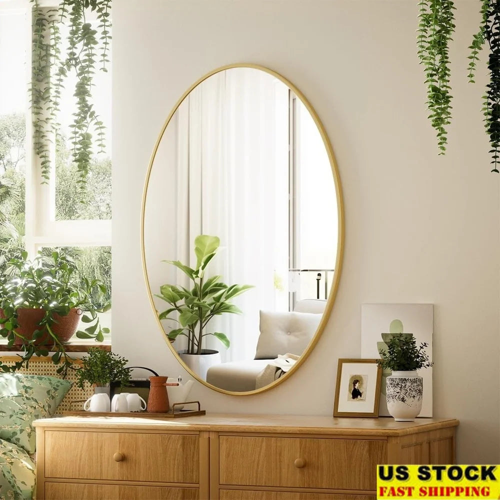 Oval Bathroom Mirror Wall Mounted Metal Frame High Definition Glass Easy Install Decorative Vanity Mirror Shatter Resistant