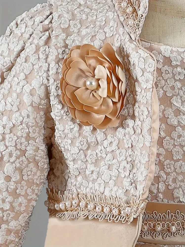 Girls Dress Set Spring Autumn Khaki Lotus Lace 2024 Fashion New Children Clothes Cute Princess Dresses and Coat Outfits 2-8 Year