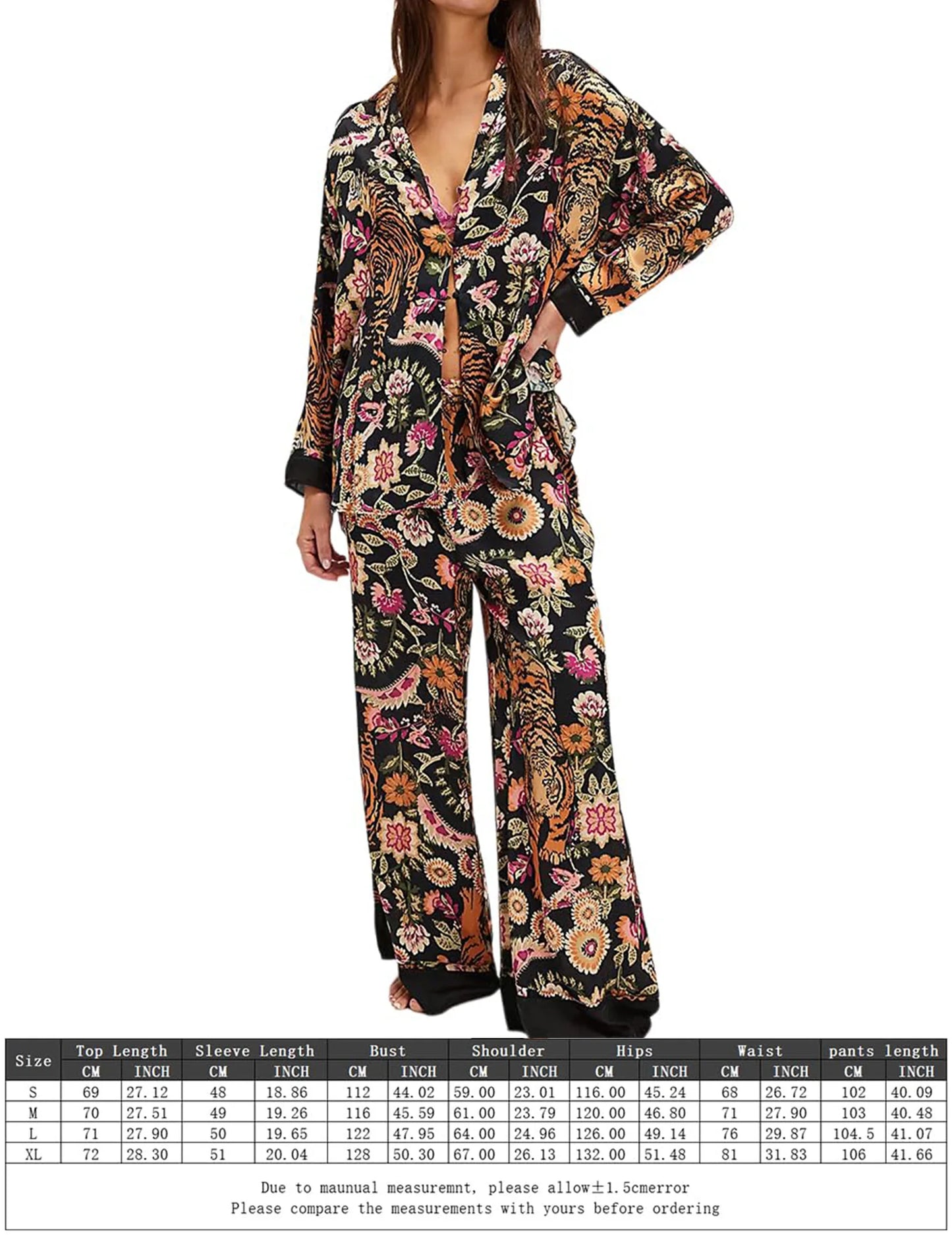 Satin Pajama Set 2 Piece Button Down Loungewear For Women