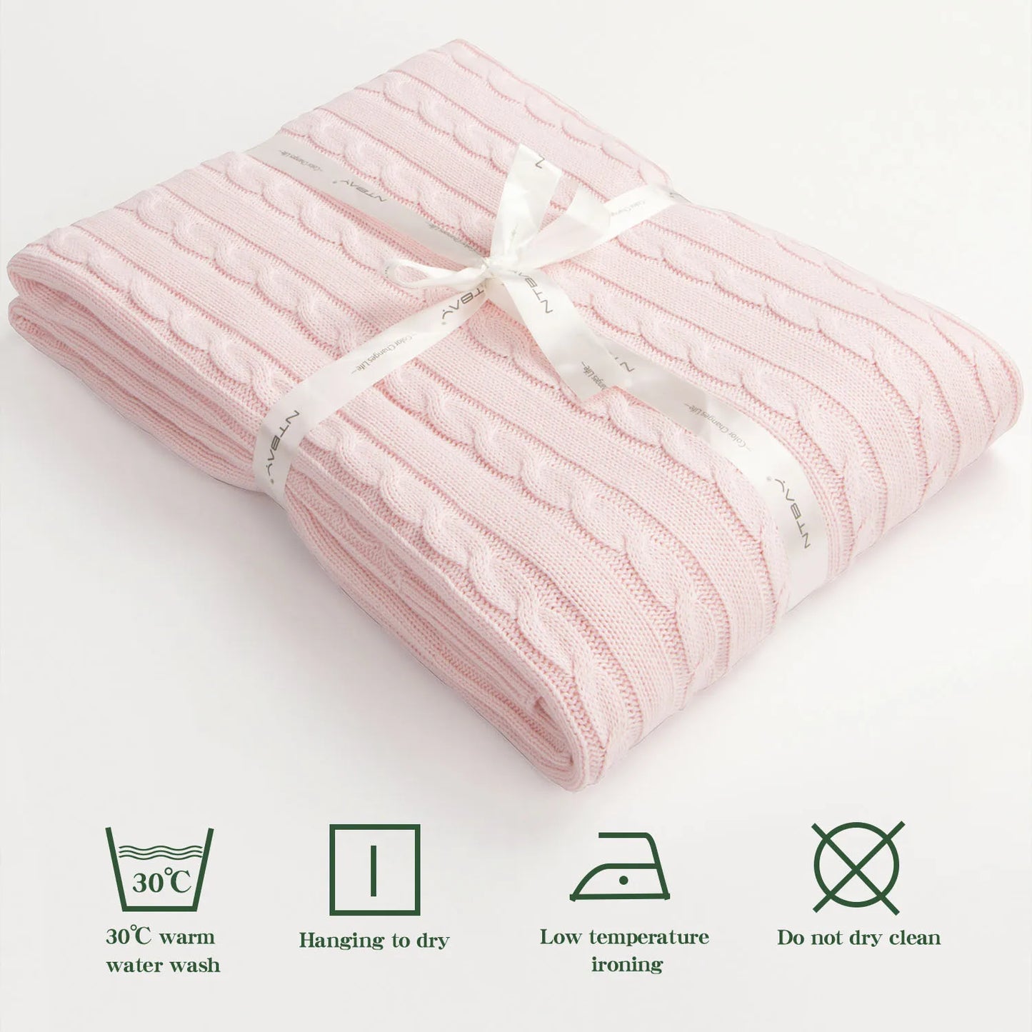 Ntbay 100 Percent Cotton Cable Knit Toddler Blanket Soft Warm Unisex Baby Crib Bedding