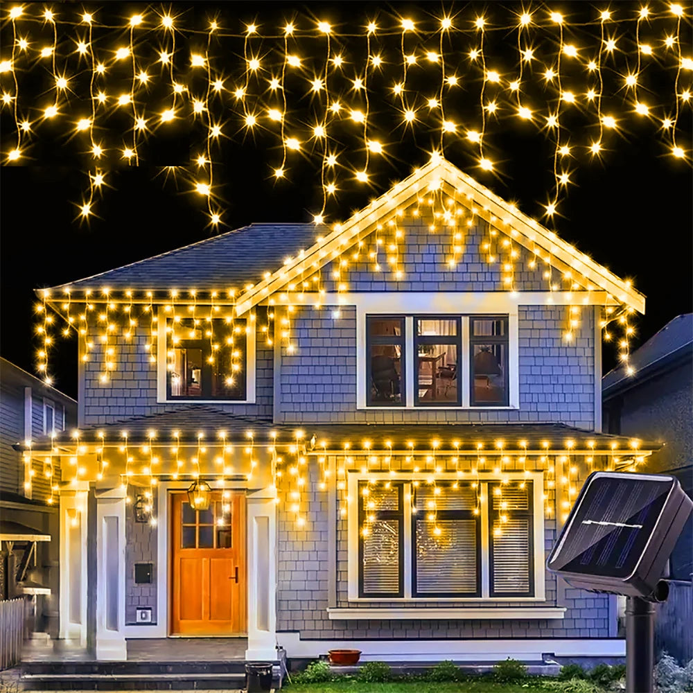 WELPUR Solar Icicle Christmas Lights Outdoor Curtain String