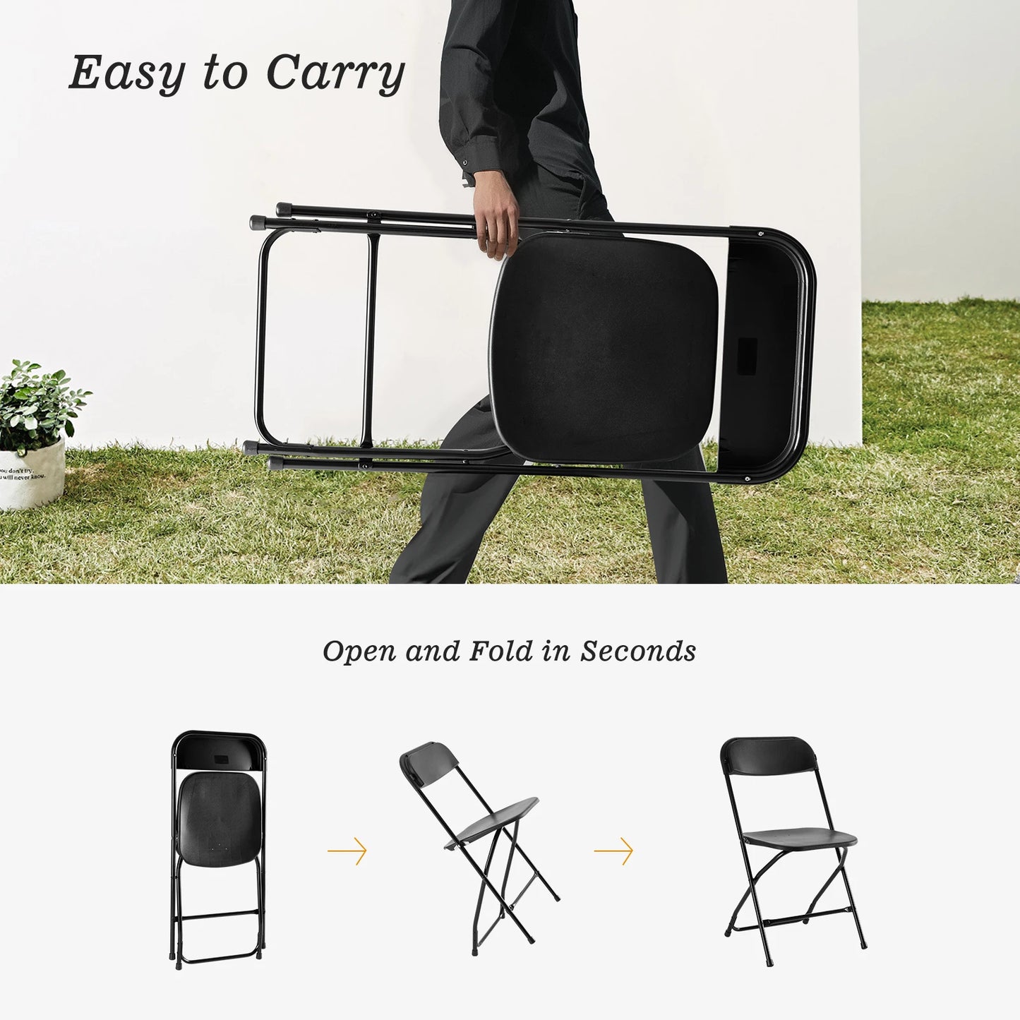 JHK Plastic Folding Chairs Set Indoor Outdoor Lightweight Portable