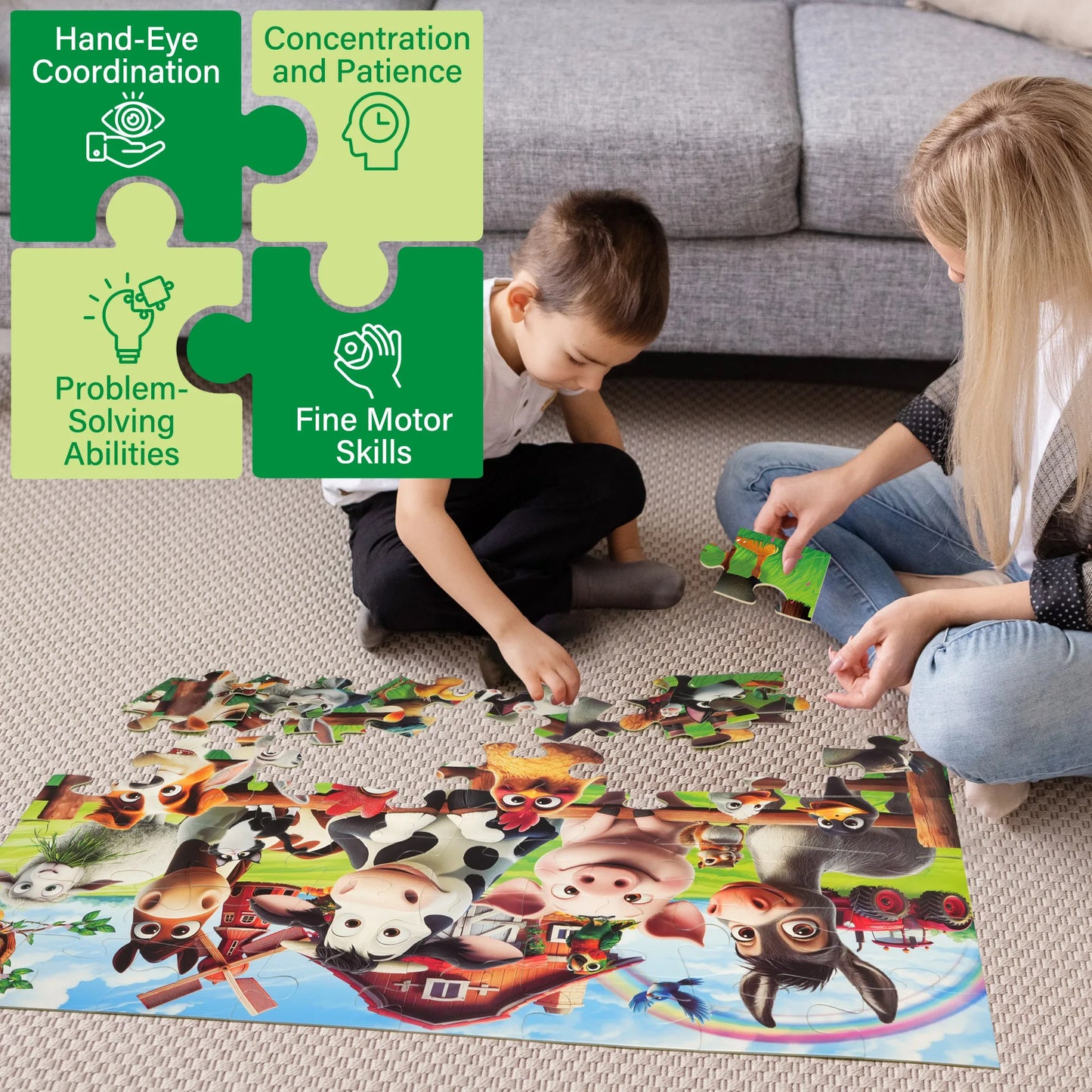Floor Puzzles for Kids, 48pcs Farm Animals Puzzles for Kids Ages 4-6, Large Jigsaw Puzzles for Toddlers, Christmas Birthday Gift