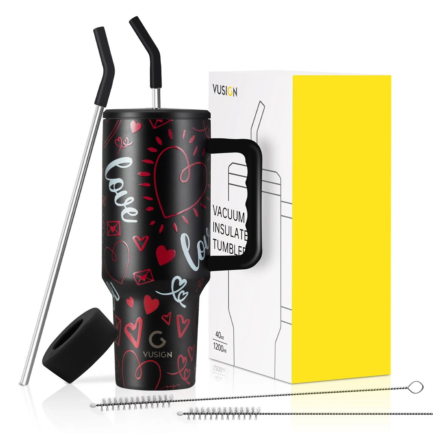 Deli Tumbler With Handle Dual Straw Lid Stainless Steel