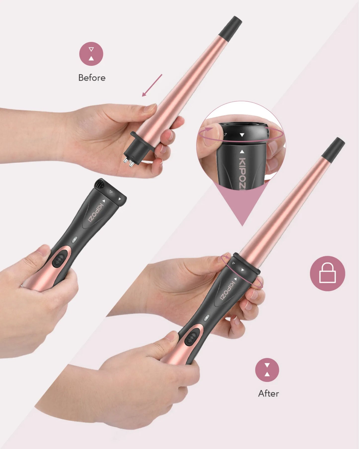 KIPOZI Professional Curling Iron 5-in-1 Hair Tools Instant Heating Electric Curling Iron Hot Air Brush Ceramic Barrels for Woman