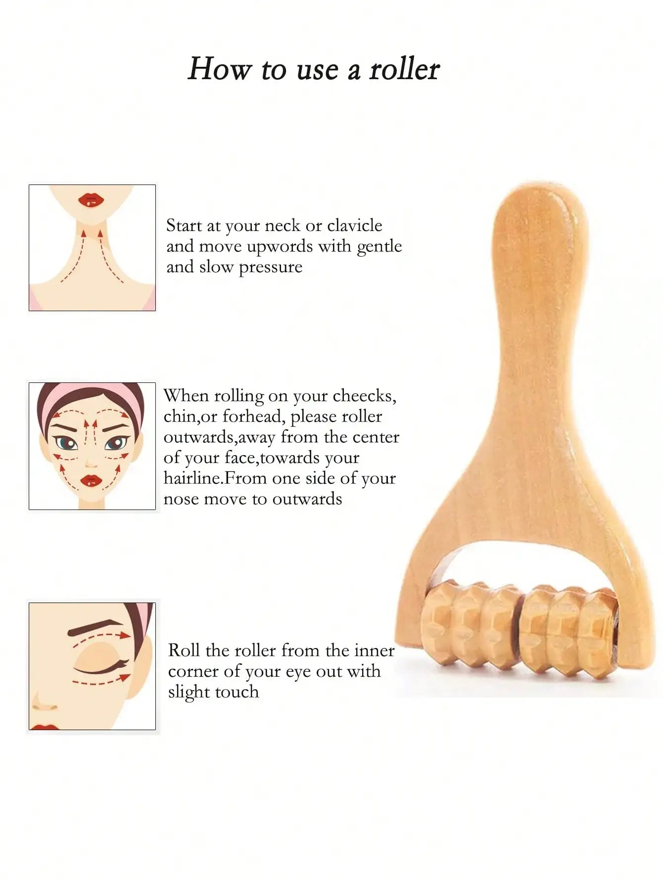 Define Beauty Wooden Roller Massager For Face Body Neck Hands