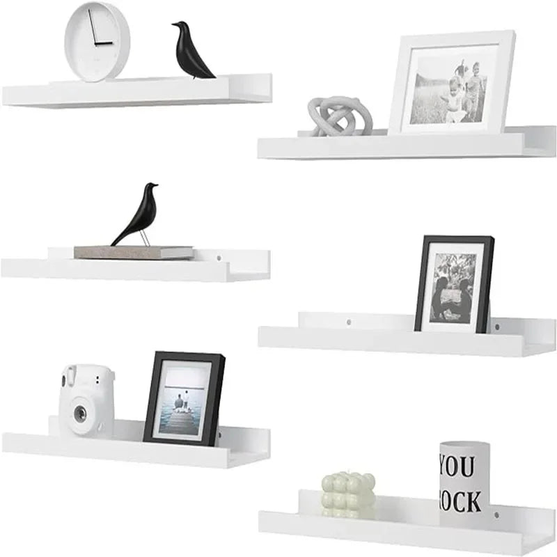 Hign-concerned 6-Piece Wall Shelf Set Wall Mounted Wood Storage Organizer