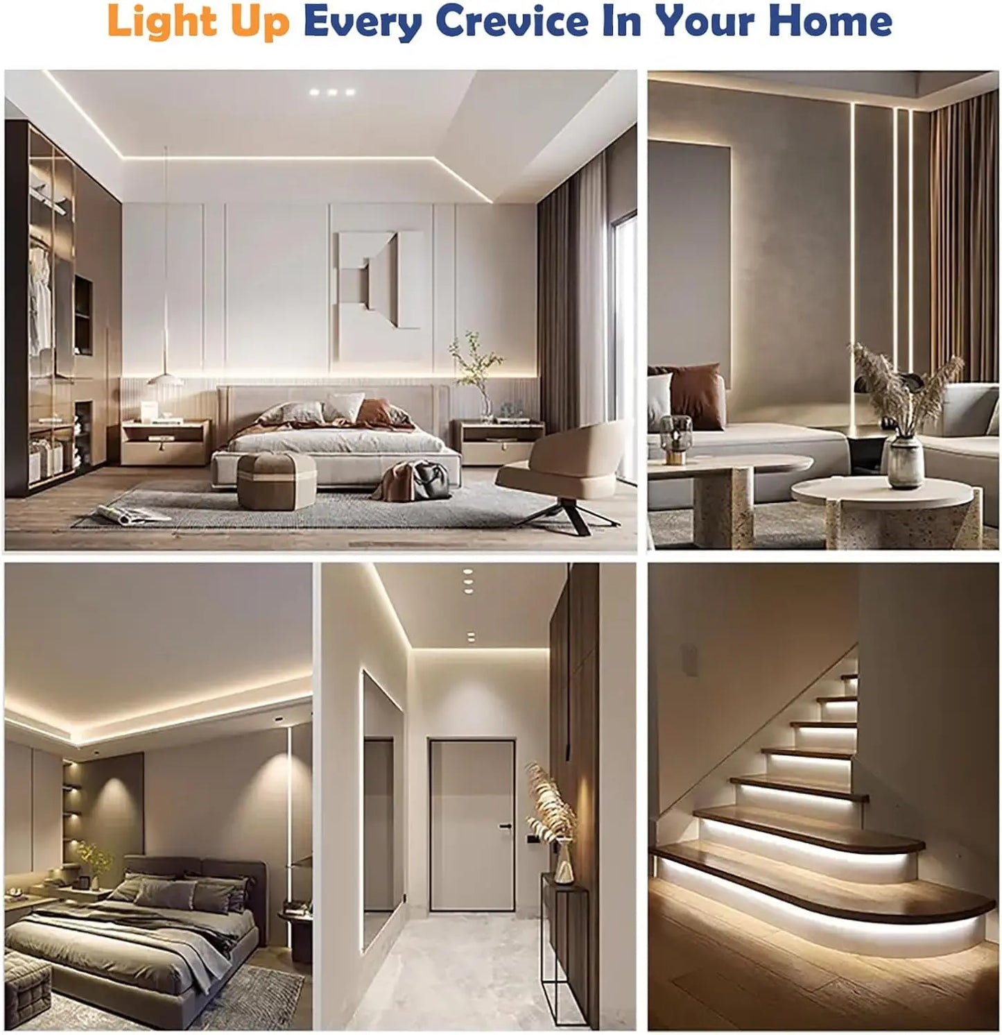 ETL Listed 24V 50ft/15m COB LED Strip Light 3000K/4000K/6500K Dimmable with RF Remote for Bedroom Cabinet(Power Supply Included)