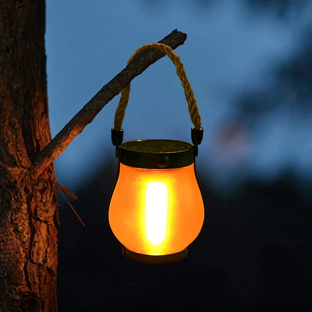Solar Flame Light Garden Lantern Rechargeable Camping Lamp with Rope Camp Lamp for Outdoor Garden Yard