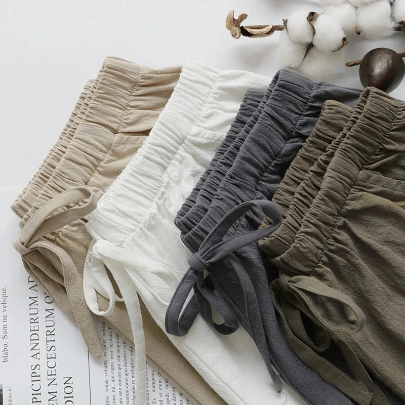 Milatwins Cotton Linen High Waist Women's Casual Shorts