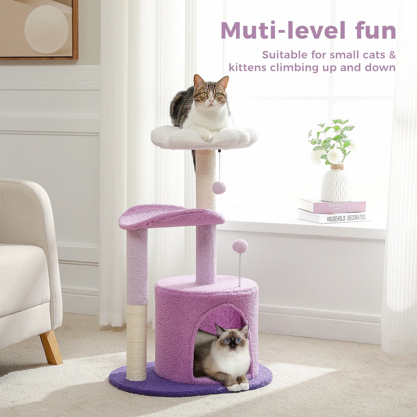 PEQULTICN Flower Cat Tree Indoor Cat Tower Three Levels