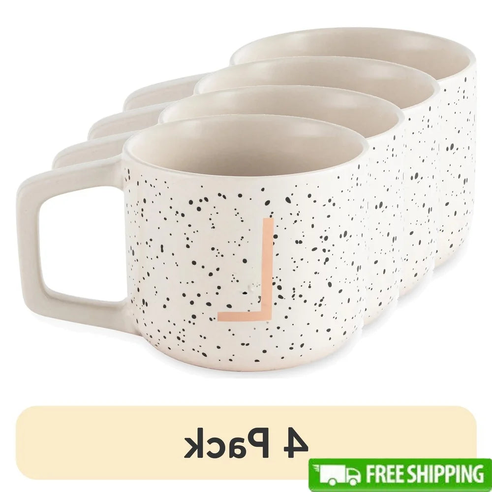 XMSJ Stoneware Monogram L Mug Set Dishwasher Safe Mugs