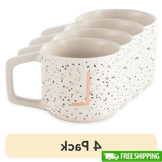 XMSJ Stoneware Monogram L Mug Set Dishwasher Safe Mugs
