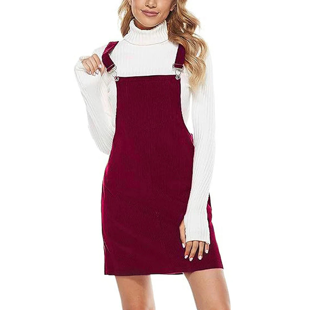 APWIKOGER Casual Corduroy A-Line Mini Dress With Pockets