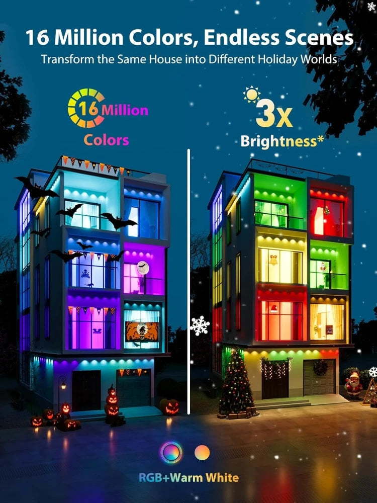 Permanent Outdoor Lights, Smart RGB LED Lights for House IP67 Waterproof for Christmas Holiday Party Halloween Decorations