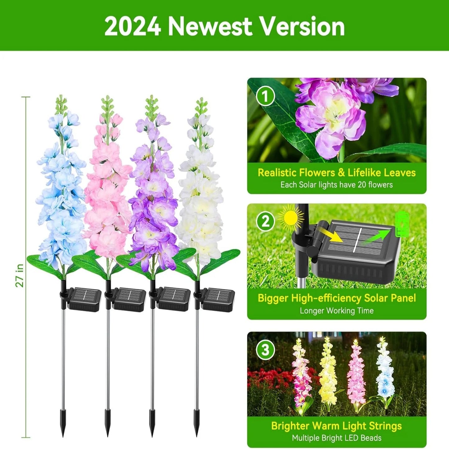 KPSTEK 4 Pack Upgraded Solar Garden Lights 36 LEDs Outdoor