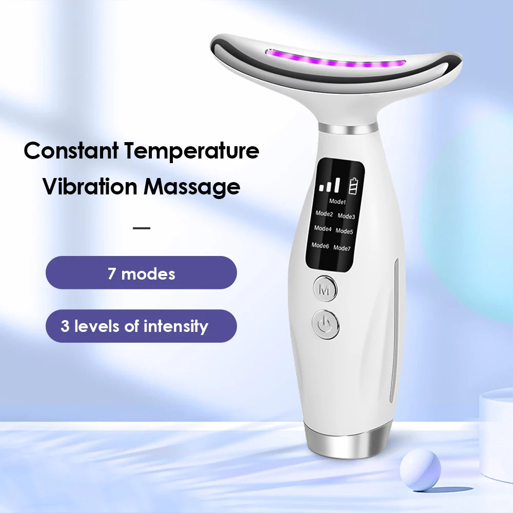 Neck Face Lifting Massager 7 Colors Light LED Photon Therapy Skin Tighten Wrinkle Remove Heating Vibration Massage Beauty Device