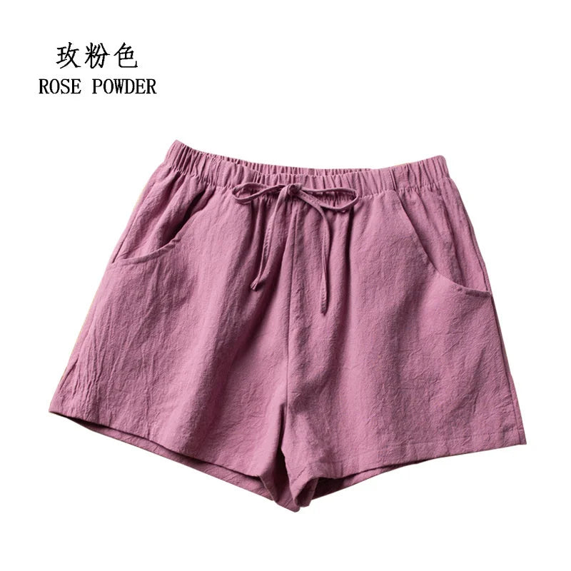 CN Zhejiang Cotton Linen Shorts Women High Waist Casual