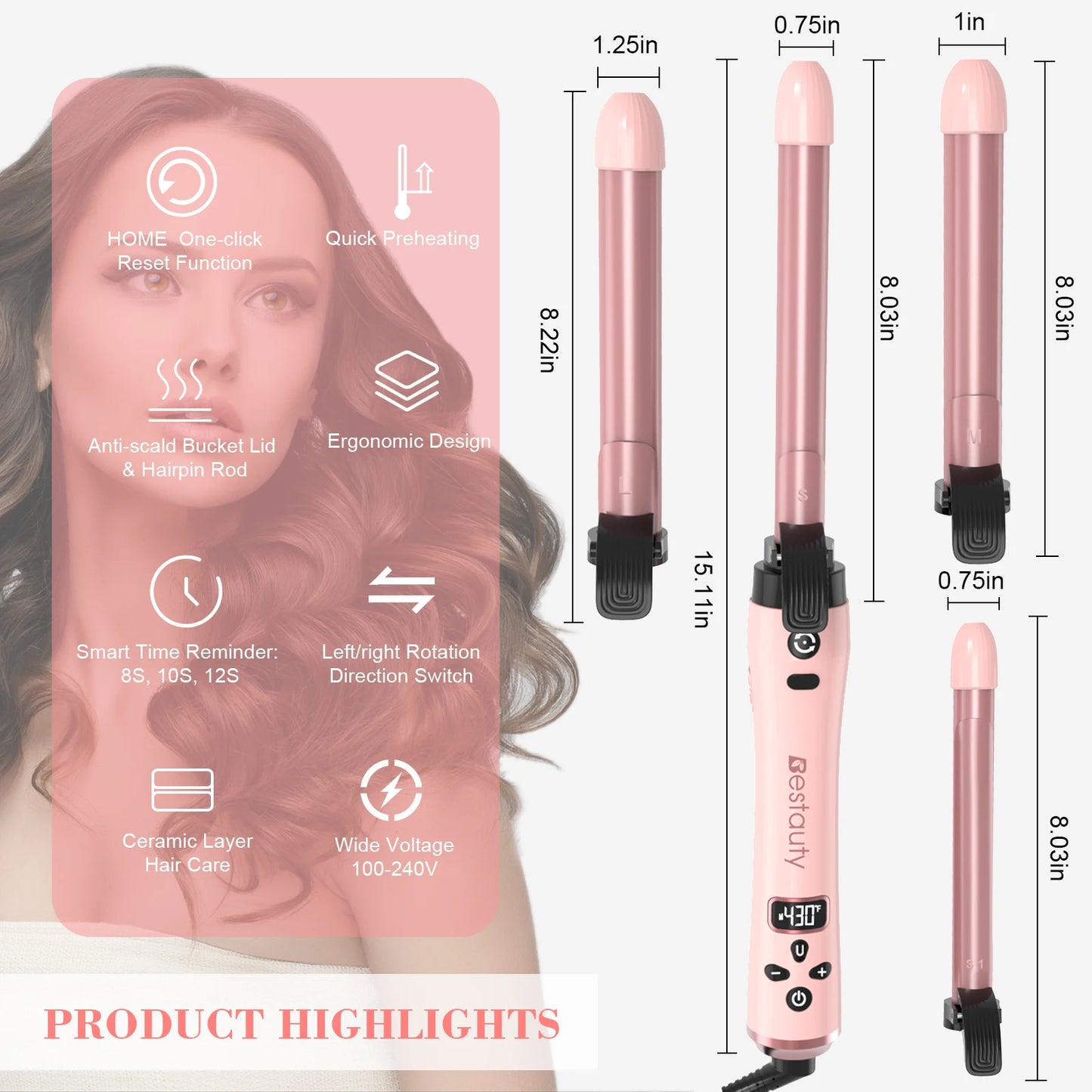 Hair Curler Ceramic Curling Iron Wand Set With Interchangeable Ceramic Barrel & Hair Clip & Heat Protective Glove Hair Styler