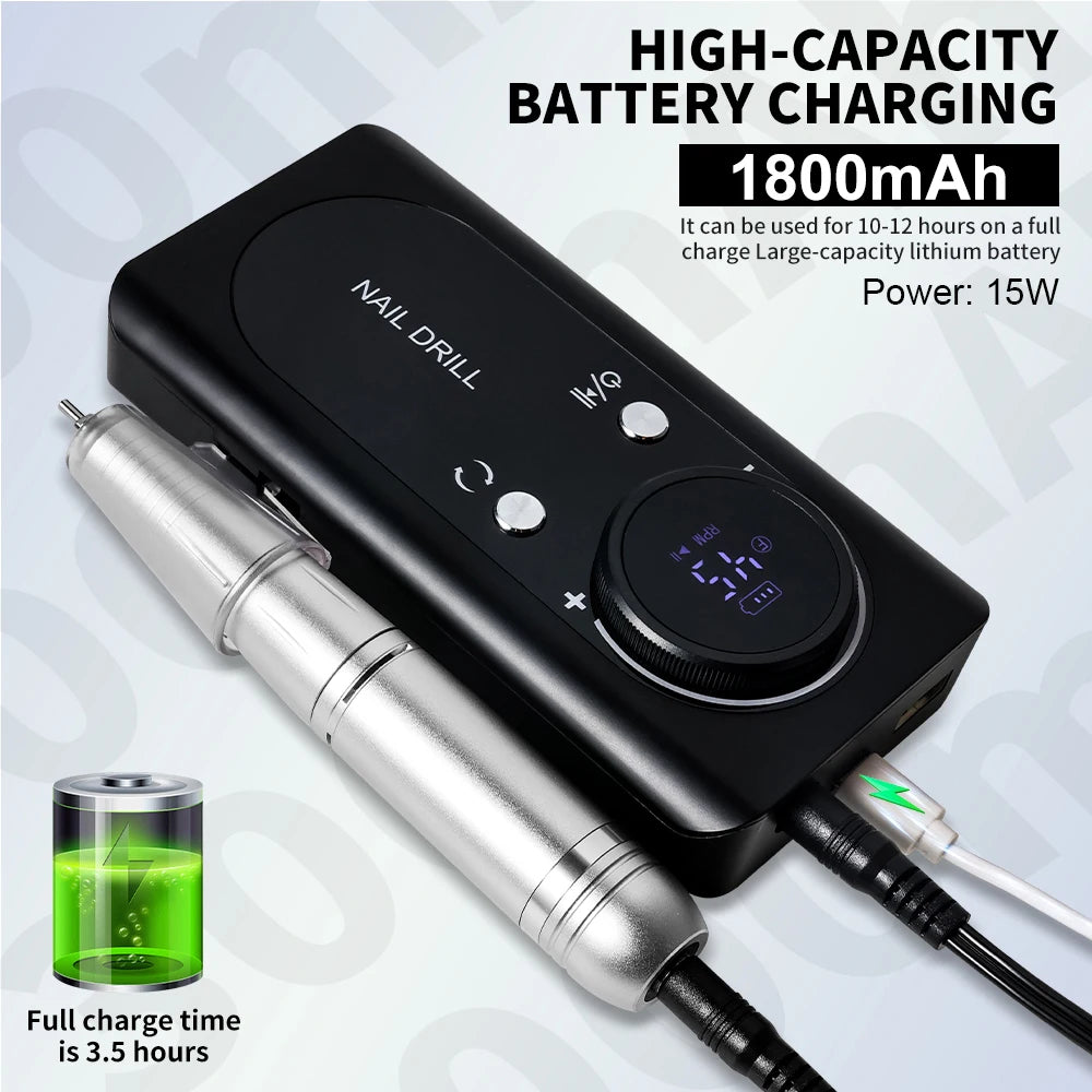45000RPM Electric Nail Drill File Rechargeable Electric Nail Polishing Machine for Acrylic Gel Dip Powder Manicure Pedicure Tool