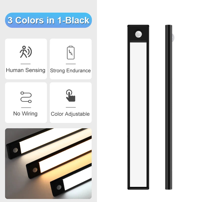 Ultra-thin LED Cabinet Light USB Rechargeable Motion Sensor Light 3 Colors Dimmable Wardrobe Closet Kitchen Lighting Night Lamp
