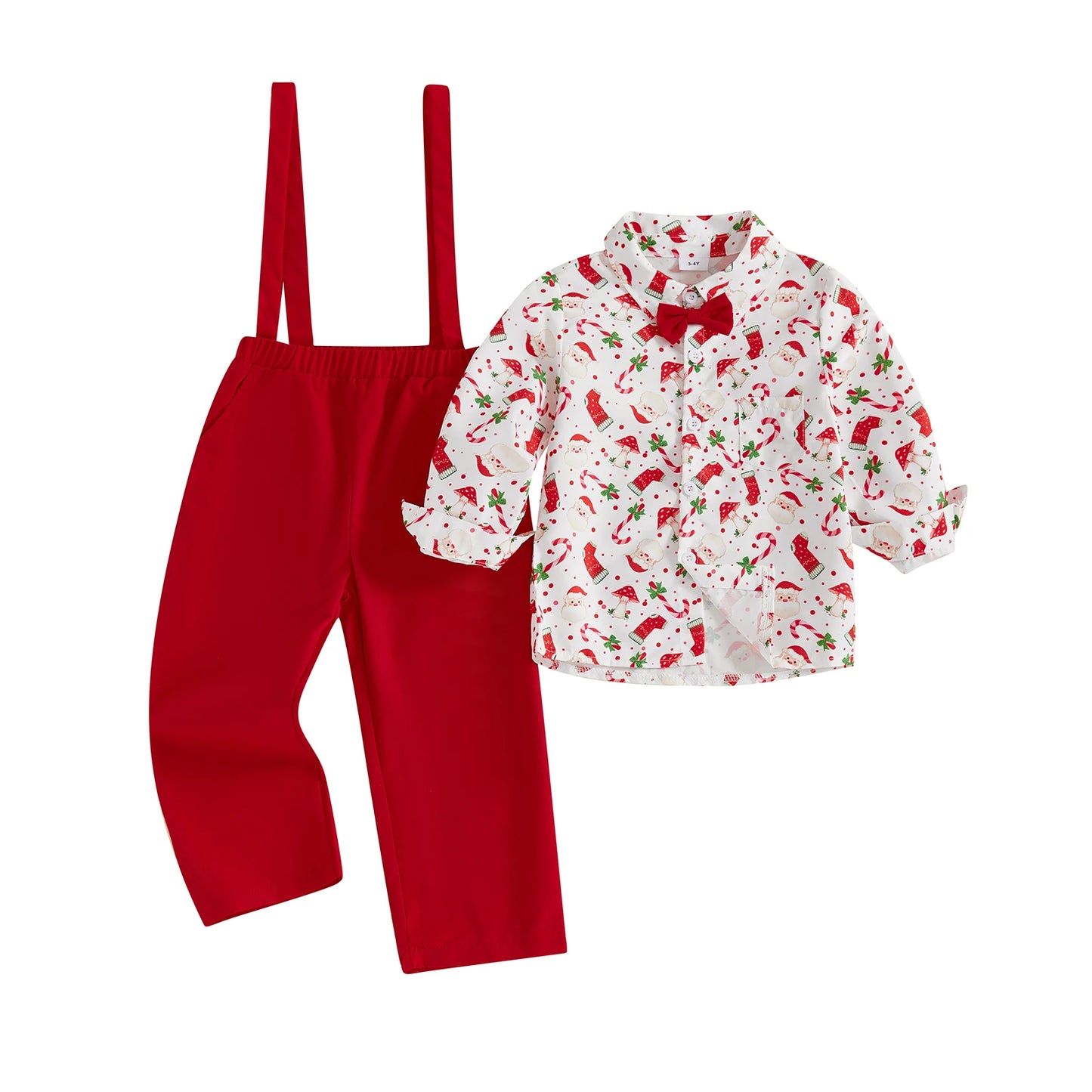 CN Guangdong Baby Boy Christmas Outfit Set Gingerbread Print Shirt Two Piece Overalls