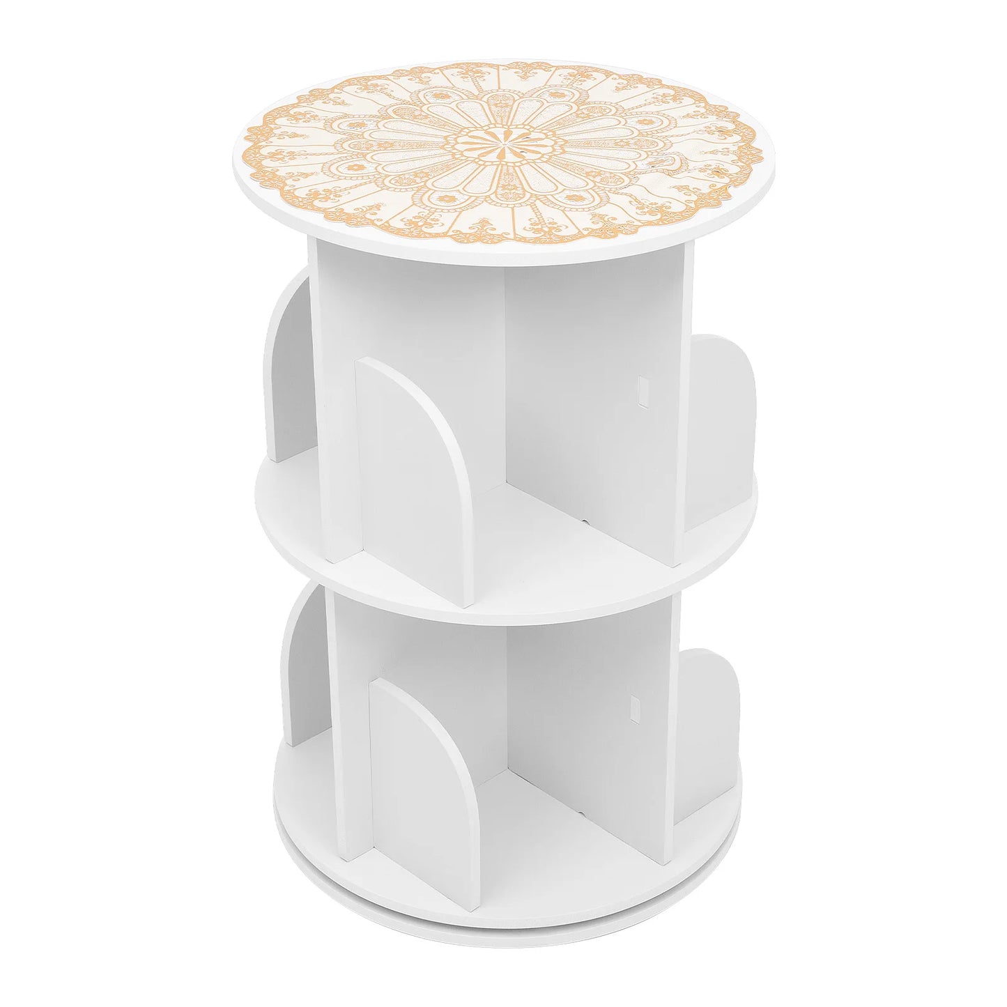 Bymaocar 360 Degree Two-Layer Rotating Bookshelf Freestanding Organizer