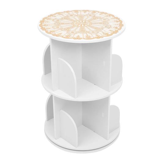 Bymaocar 360 Degree Two-Layer Rotating Bookshelf Freestanding Organizer