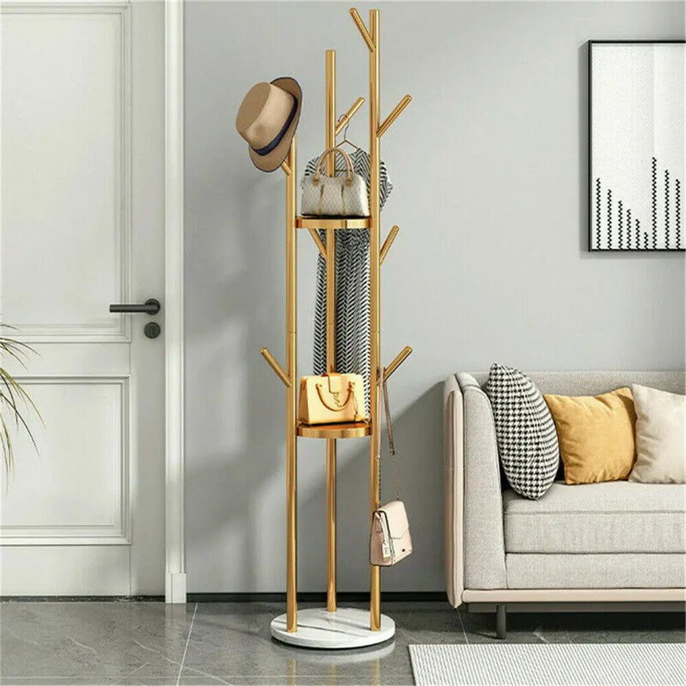 BINGOPAW Marble Metal Coat Rack Freestanding Hall Tree 9 Hooks