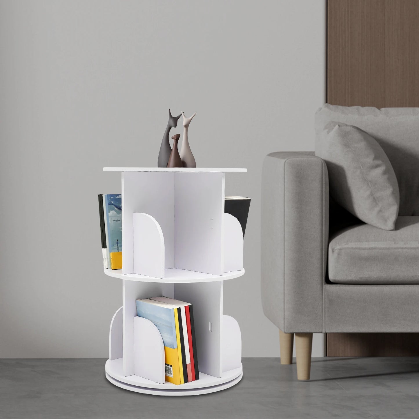 Bymaocar 360 Degree Two-Layer Rotating Bookshelf Freestanding Organizer