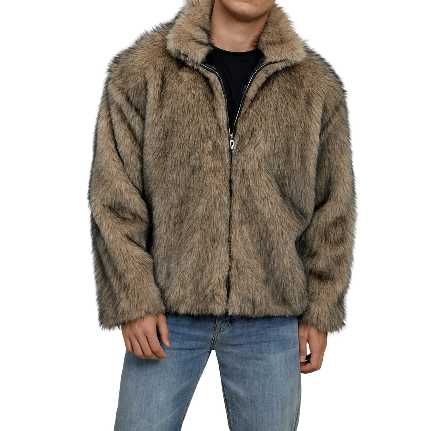 CN Guangdong Men Faux Fur Jacket Winter Thick Collar Coat