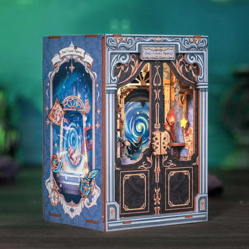 CUTEBEE Wooden 3D Puzzle DIY Book Nook Kit Miniature Dollhouse with Light Dust Cover Bookshelf Insert for Child Birthday Gift