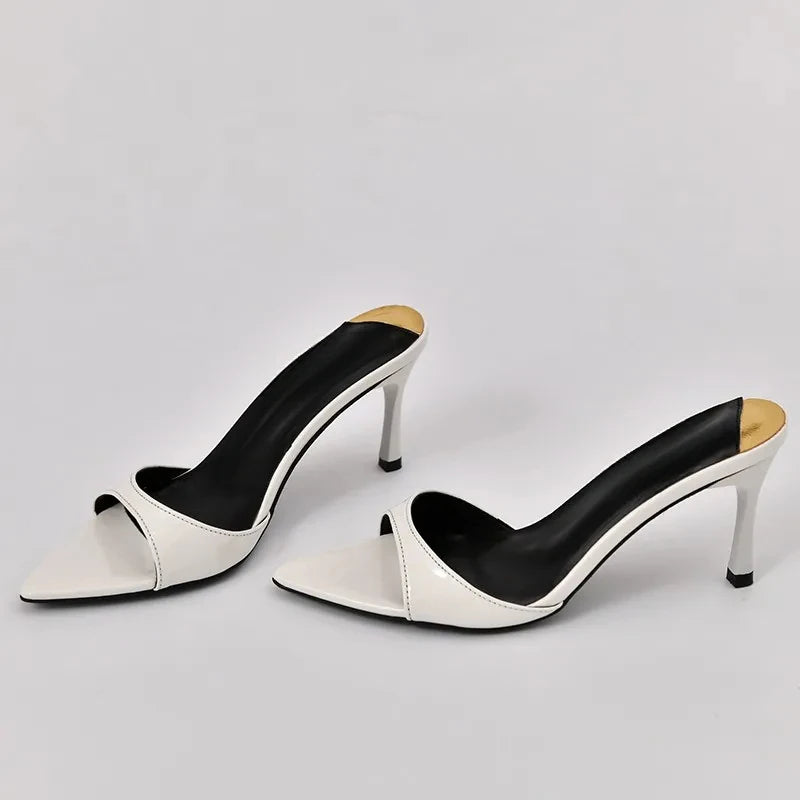 Pointed Stiletto Heels Women Pumps Patent Leather 2025 Summer Designer Mule Sandals Elegant Sexy Office High Heels Women Shoes