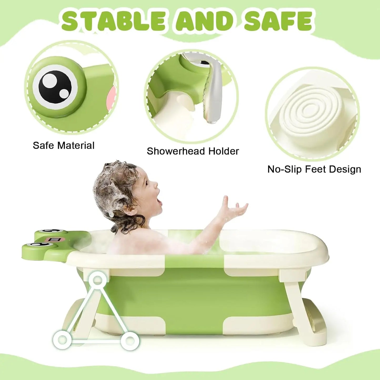 Foldable Baby Bath Tub With Cushion And Thermometer
