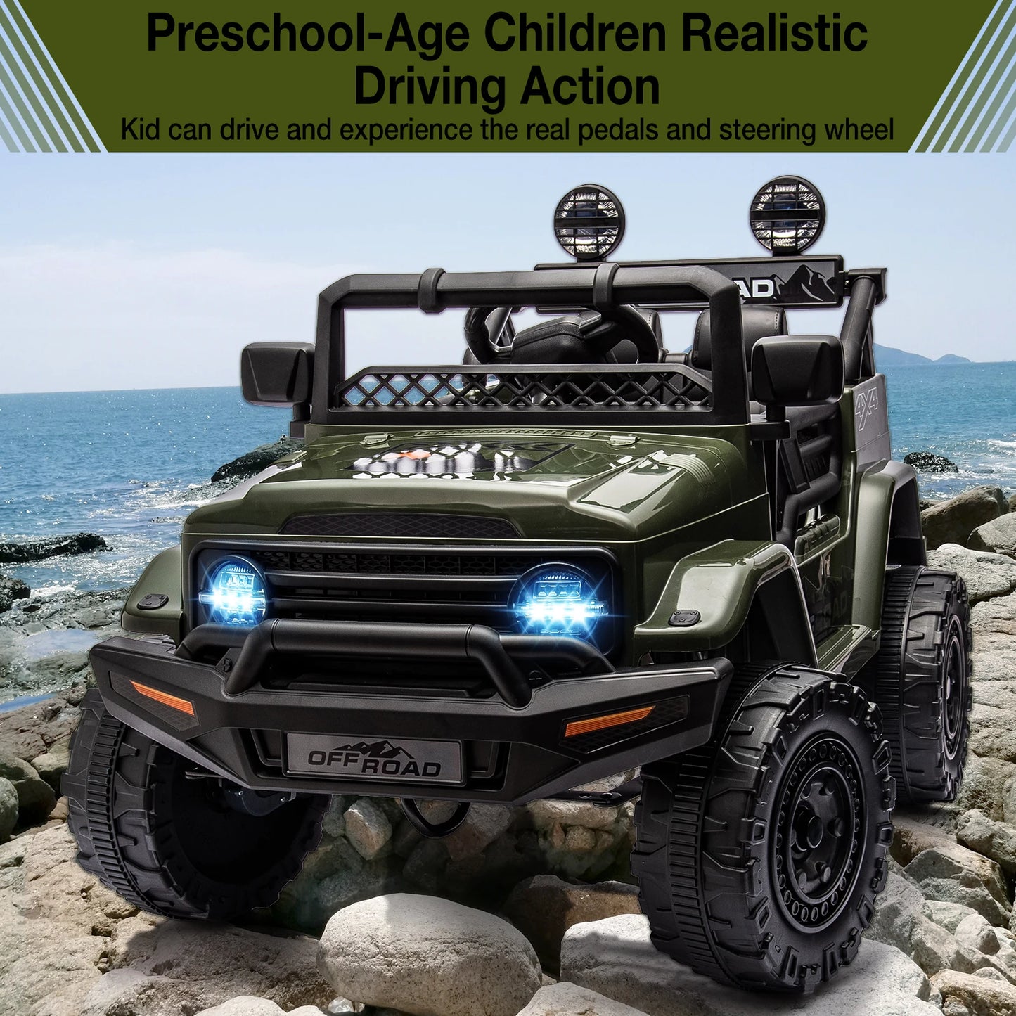 HiMIS 12V Kids Ride On Truck With Remote Control Led Lights