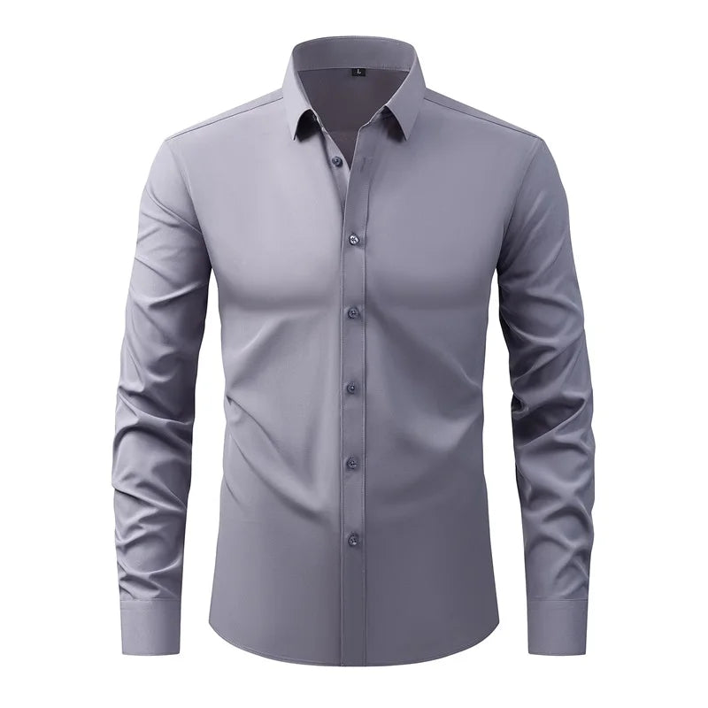 Men s Classic Button-Down Shirt with Long Sleeves Solid Color Casual Business Top for Spring Streetwear and Beach Vacation