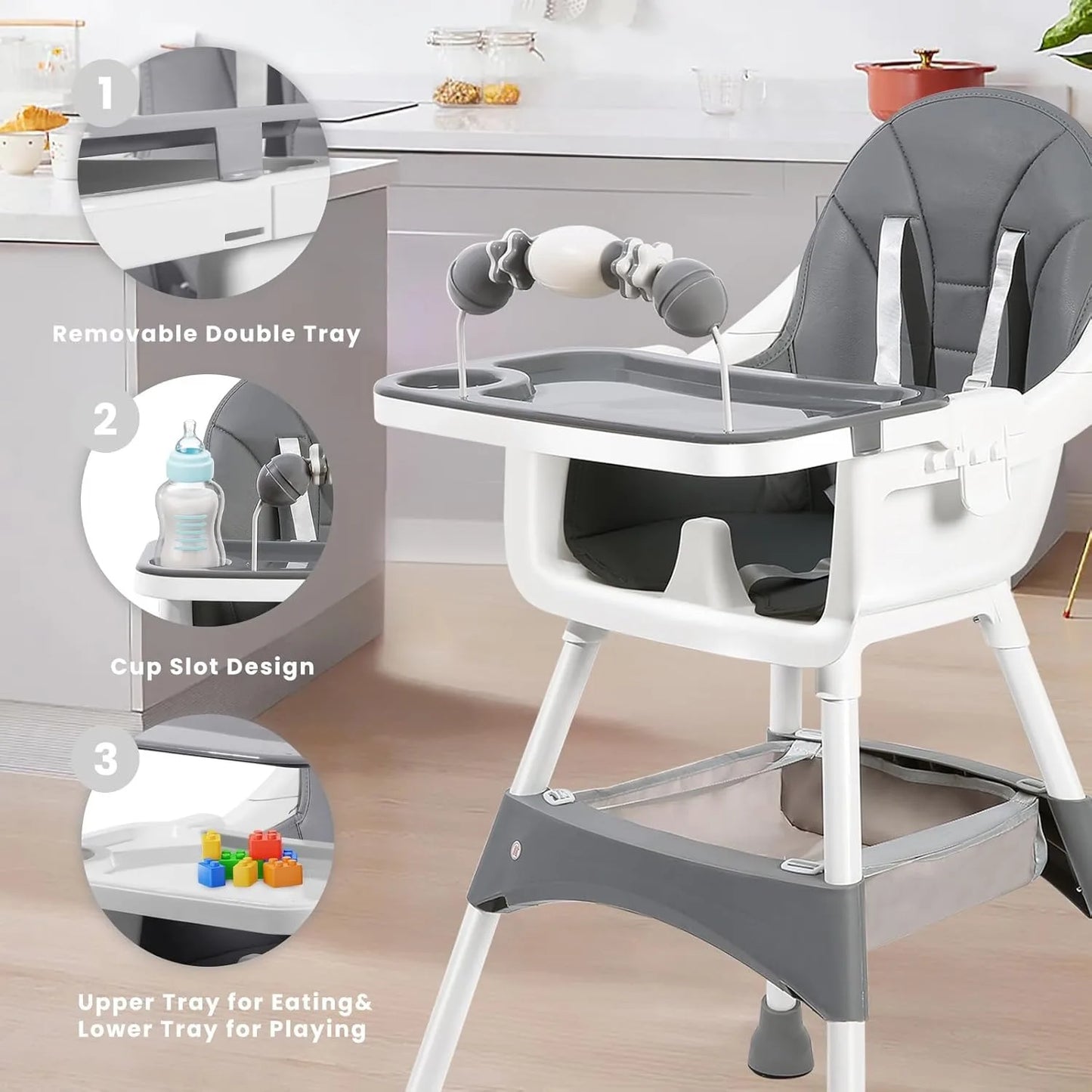 Convertible Foldable High Chair With Tray Cup Holder