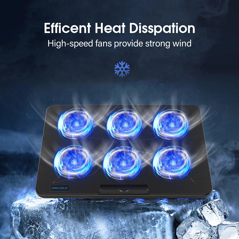 Coolcold Laptop Cooling Pad With Six Fans And Phone Holder