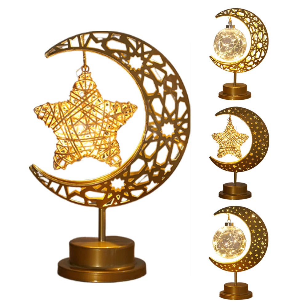 LED Night Light Star Moon Table Lamp Battery Operated For Bedroom Ramadan Decoration Office Home Decor