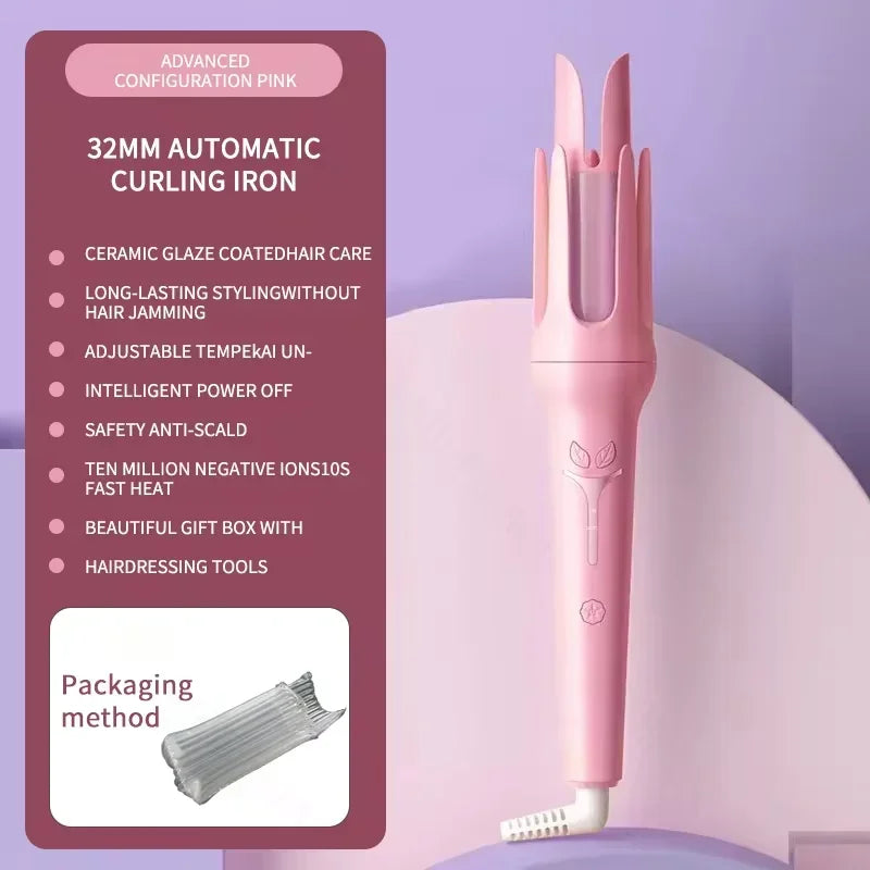 Full-Automatic 32mm Large-Curl Hair Curler with Negative Ion Hair Care & Ceramic Material, 4-Speed Variable Temperature Control