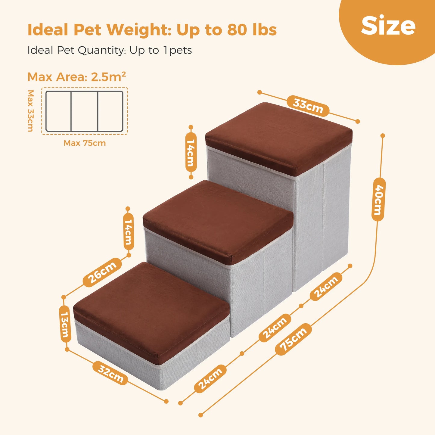 PAWZ Road Three Tier Dog Stairs Foldable Pet Ramp Storage