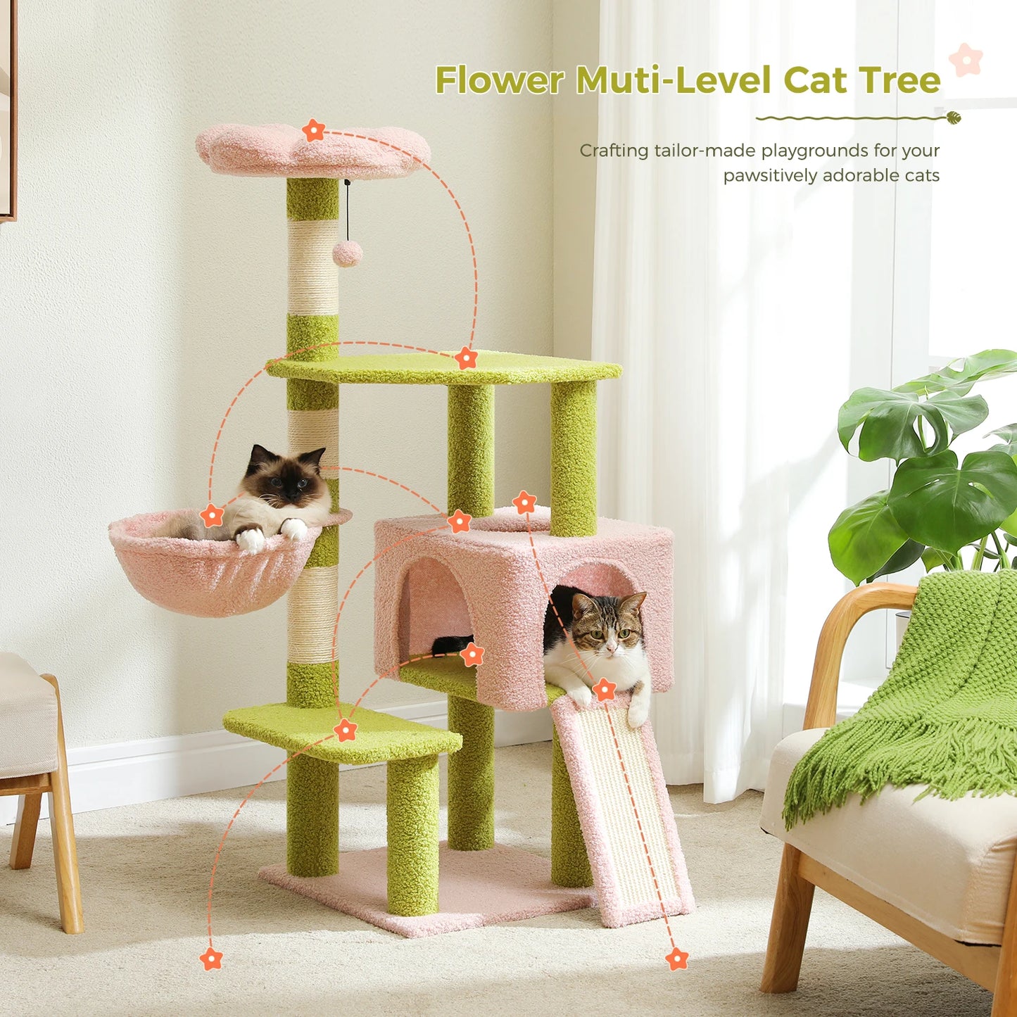 PEQULTICN Flower Cat Tree Multi Level Cat Tower Indoor