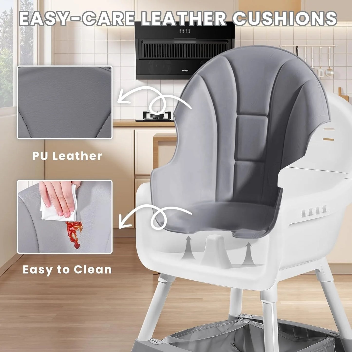 Convertible Foldable High Chair With Tray Cup Holder