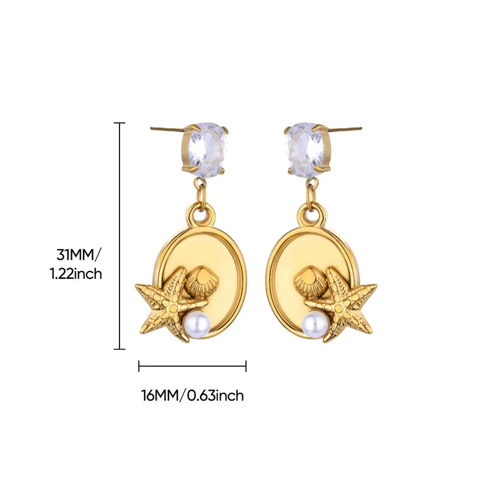 ICFTZWECN Vintage Starfish Stainless Steel Stud Earrings