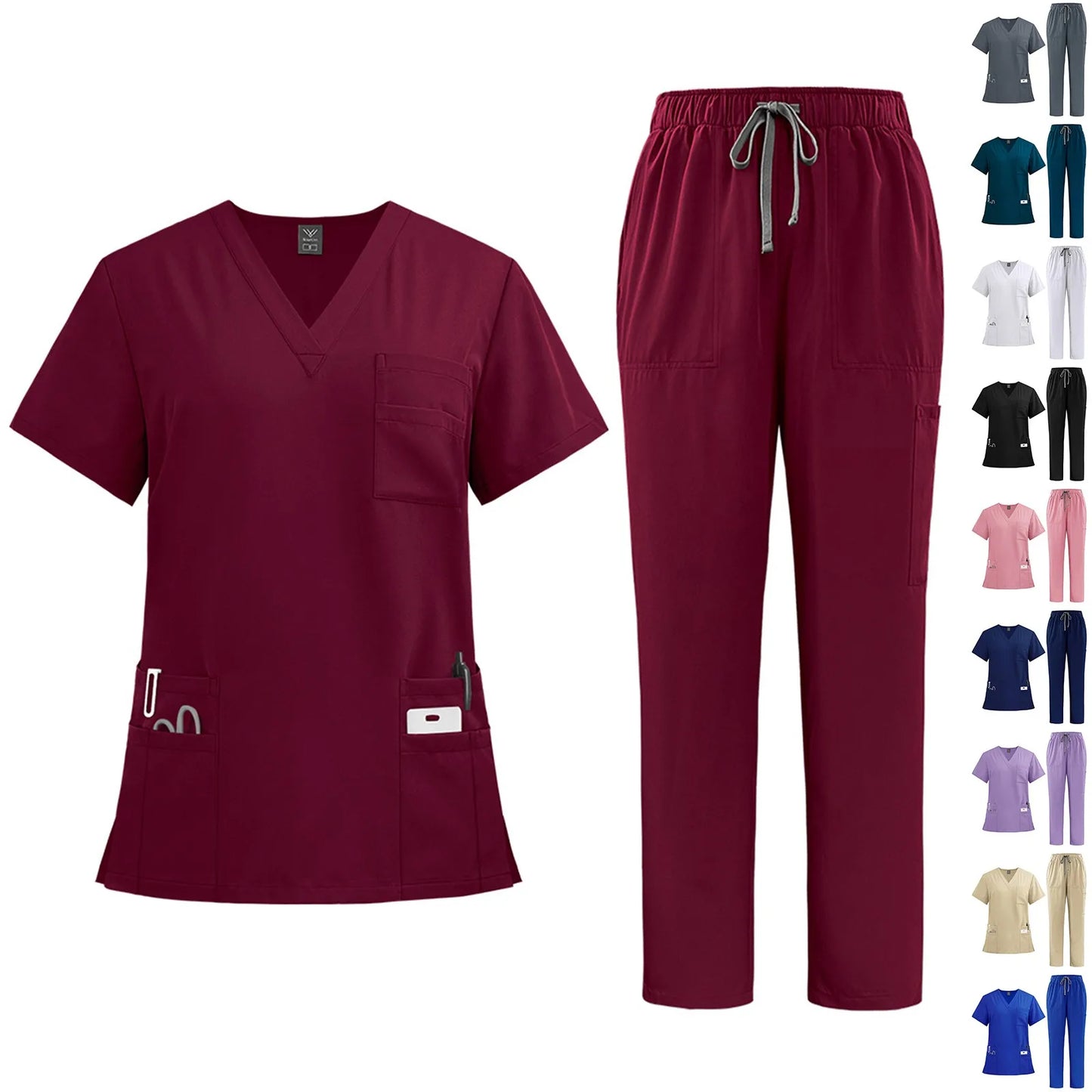 Medical Nurse Uniform 2Piece Scrubs Set Women Polyester