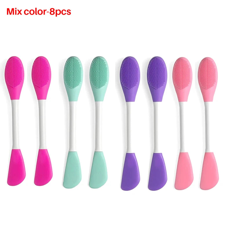 8/4/2pcs Silicone Face Mask Brush 2 in 1 Double-Head Manual Cleansing Brushes Facial Scrubber Mud Film Applicator Skin Care Tool