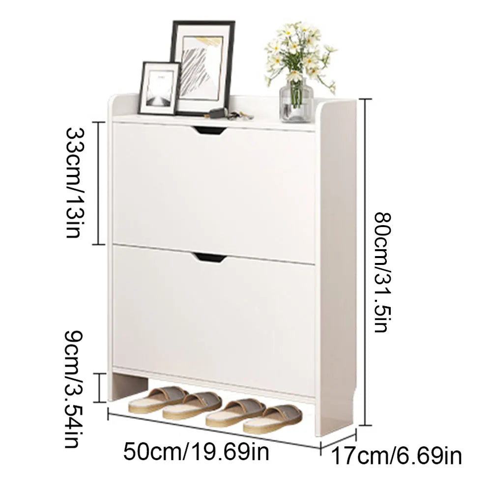 Highconcerned Shoe Cabinet Two Tier Wooden Entryway With Flip Drawers